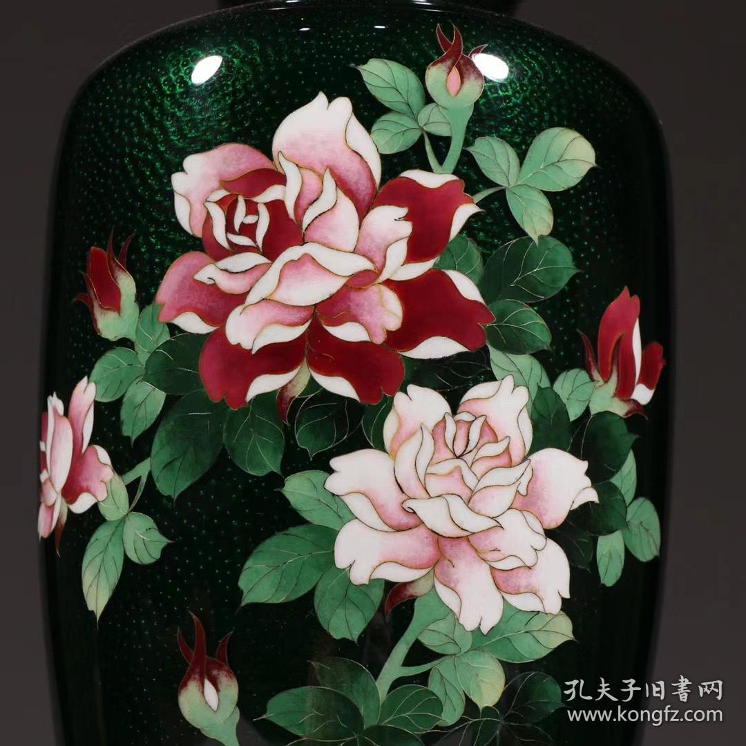 回流 铜胎日本七宝烧牡丹花纹赏瓶 孔夫子旧书网