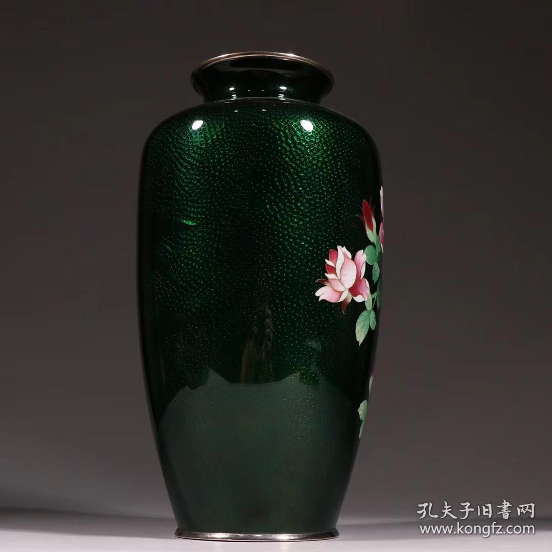 回流 铜胎日本七宝烧牡丹花纹赏瓶 孔夫子旧书网