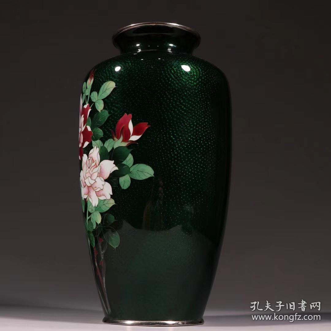 回流 铜胎日本七宝烧牡丹花纹赏瓶 孔夫子旧书网