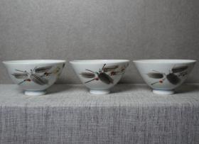 民国茶碗茶杯小碗釉下彩梅竹双清纹日本茶碗瓷器