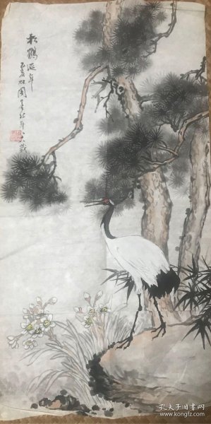 民国老画家周墨林,《松鹤图》真迹,晚年精品.