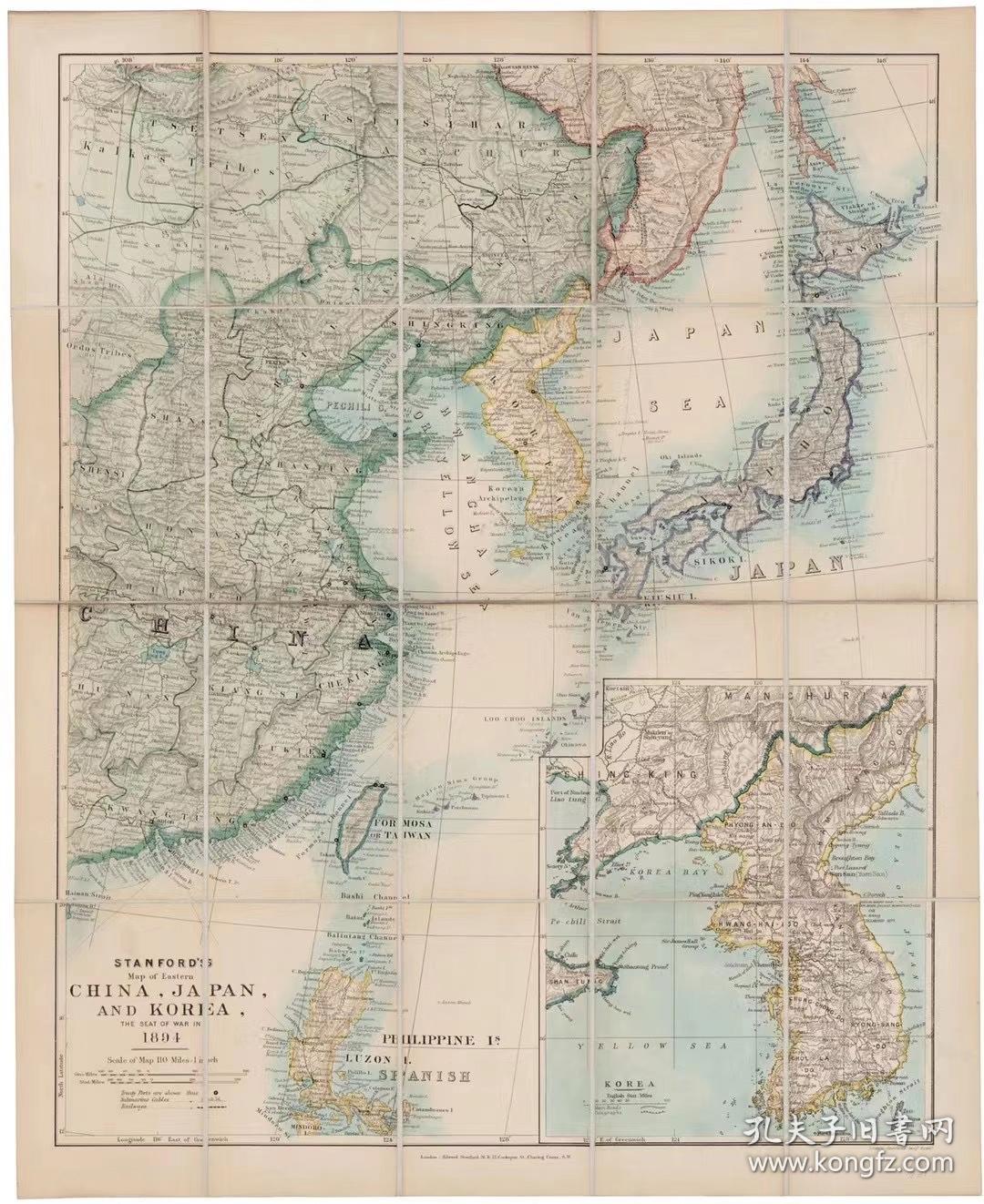 0347古地图17 1904 中国 日本和韩国地图 英版 纸本大小55 19 67 52厘米 宣纸艺术微喷复制 孔夫子旧书网