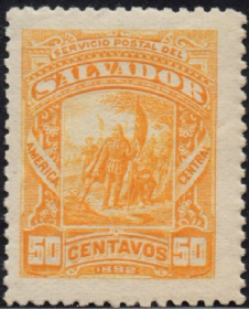 外国古典邮票zk,萨尔瓦多1892年探险家航海家哥伦布登陆美洲50c