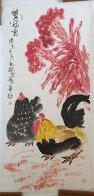 J118潘文斌中国美术家协会资深会员山东省画院副院长四尺整张花鸟作品，已手工托心，如需可附带作者与作品照片
