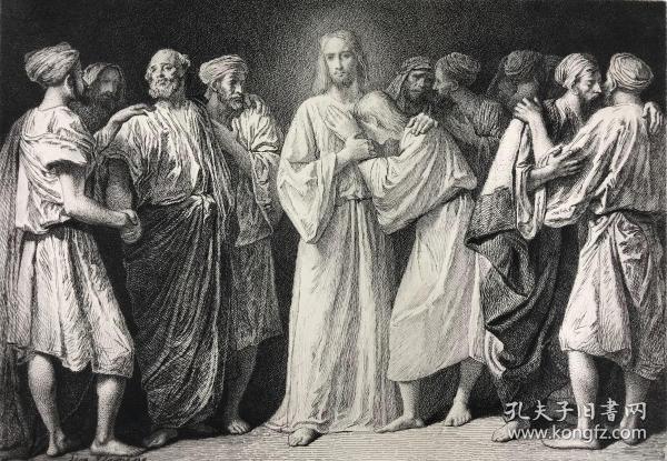 19世纪大幅浅棕色调蚀刻铜版画《彼此相爱》艺术家画内签名 纸张41.