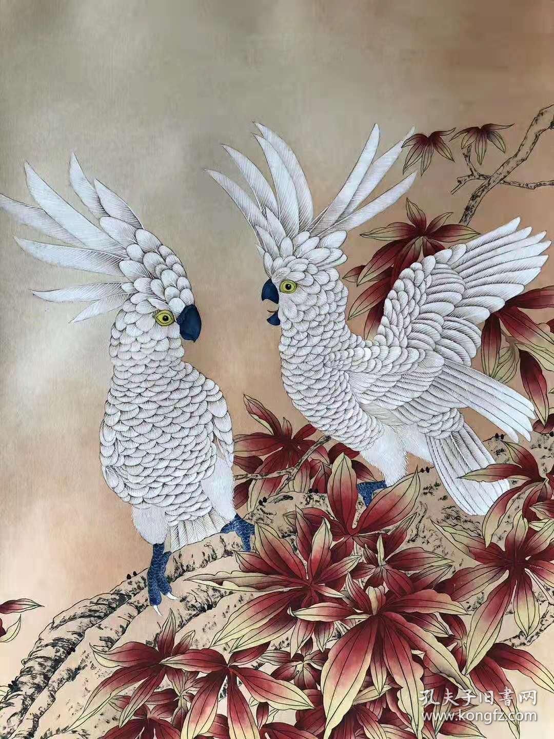 【 宝贝名称】田世光 立轴 工笔鹦鹉【宝贝尺寸】204×62 厘米【宝贝