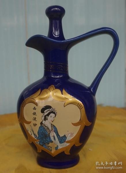 收藏酒瓶 古代美女西施彩图蓝釉酒瓶高17厘米容量150ml(bb)