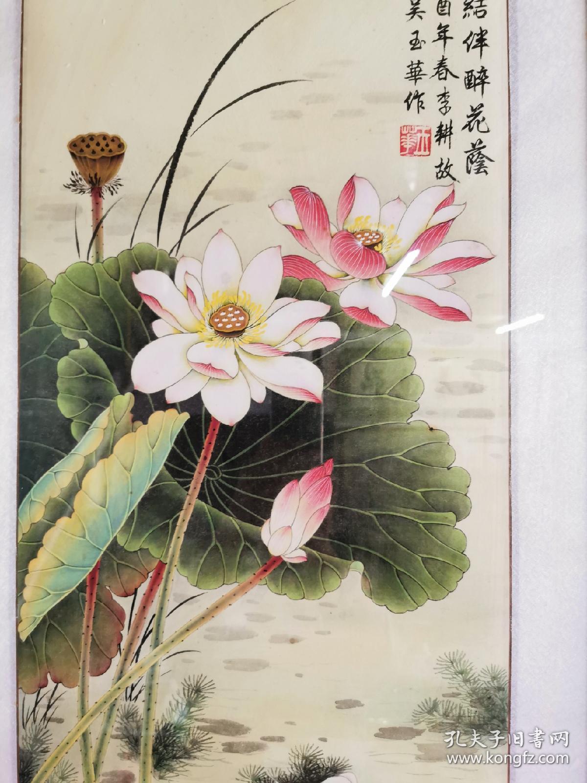 现框吴玉华新加坡华人画家工笔画4条屏