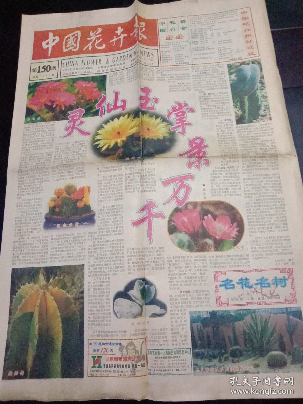 中国花卉报1998年12月26日 4开四版 灵仙玉掌景万千 怎样看家庭装饰 艺术品与居室装饰 孔夫子旧书网