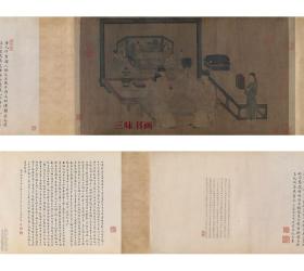 五代 周文矩 重屏会棋图卷 尺寸40.2×221cm 绢本 高清国画名画复制