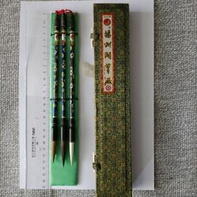 希少  扬州湖笔 金羽牌    高级景泰蓝笔杆  虎丘风光   一盒3支  日本回流  收藏礼品  老毛笔