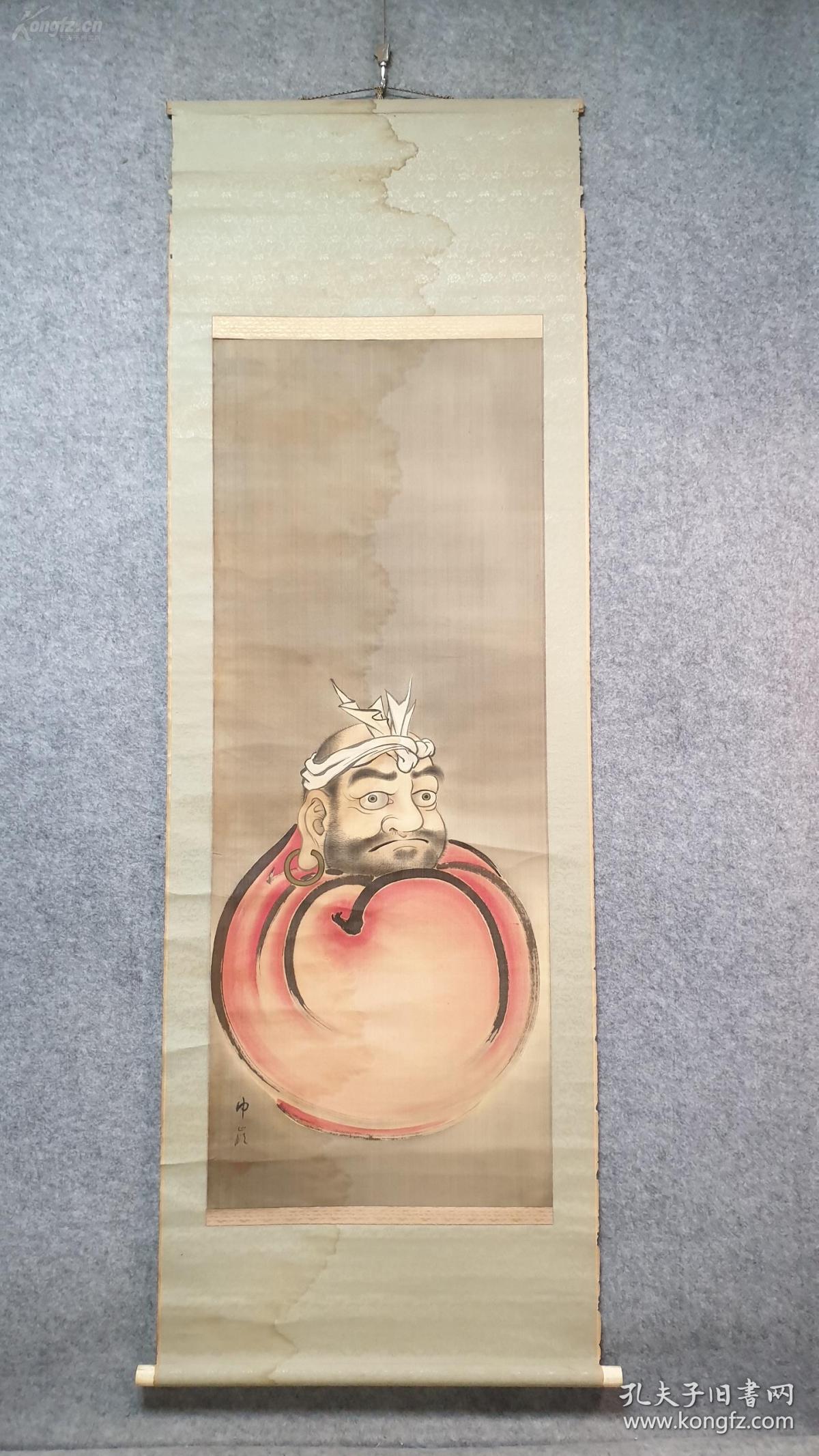 民国以前日本名家(巾岭)手绘绢本达摩