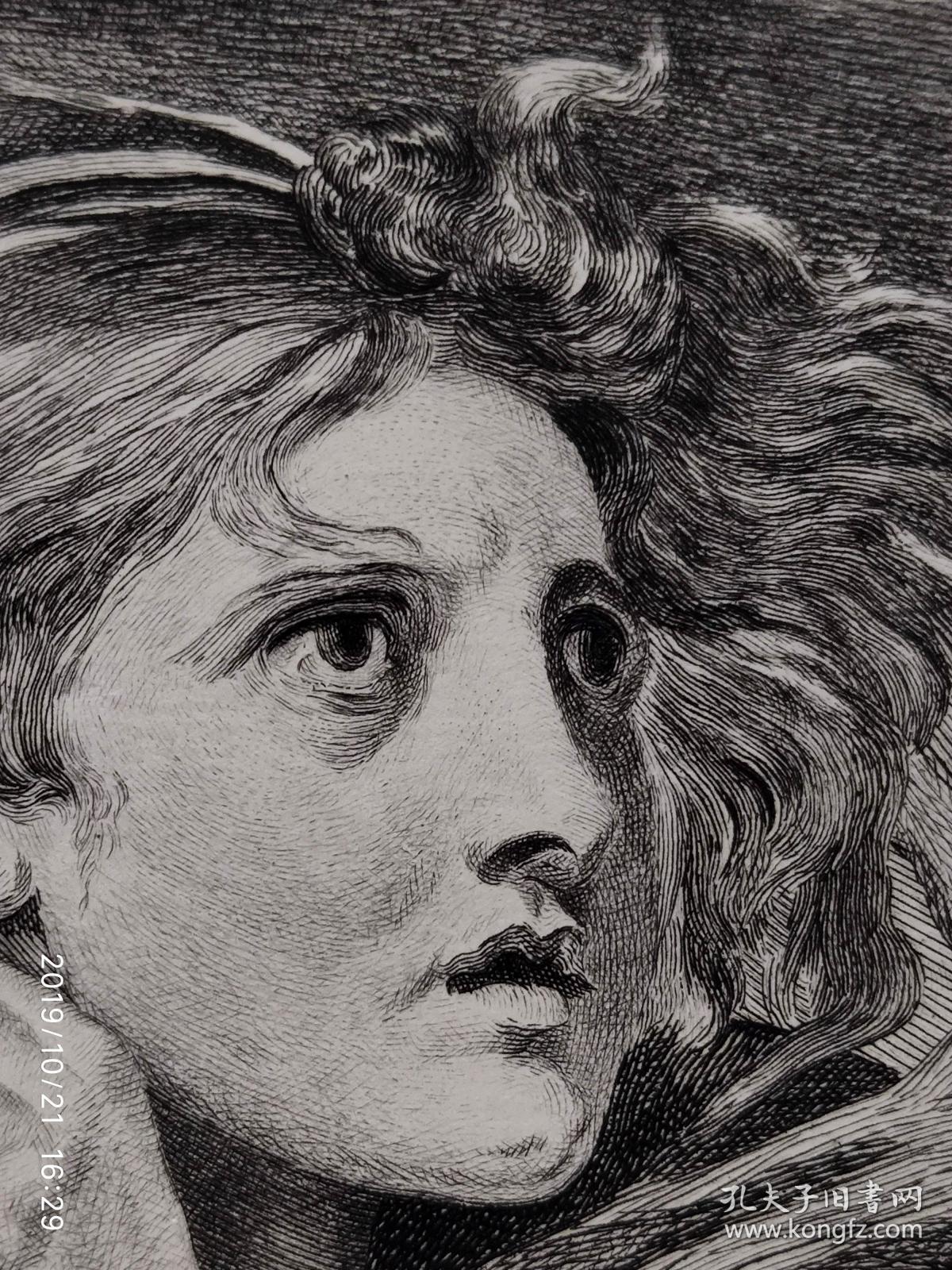 1881年法国艺术蚀刻铜版画惊骇法国画家让巴蒂斯特格勒兹jeanbaptiste