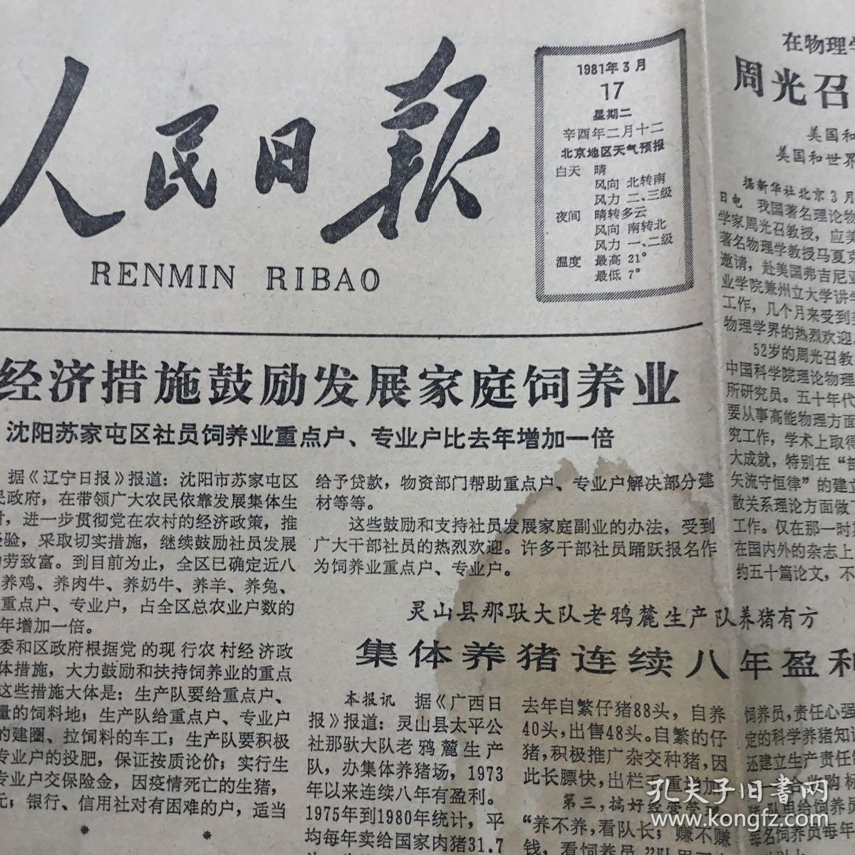 (生日报)人民日报1981年3月17日