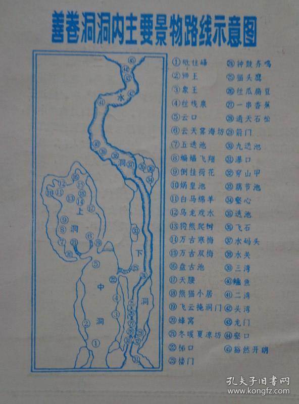 善卷洞80年代32开折页善卷洞洞内主要景物路线图善卷洞位于江苏省宜兴