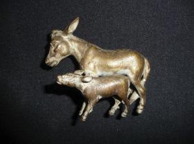法国 老铜雕 驴子 7.5厘米高225克 西洋古董收藏品 1900年左右