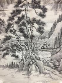 民国画家 湘壁 写意山水画《蜀行栈道图》一幅（纸本托片，约2.2平尺；钤印：湘壁）HXTX112262