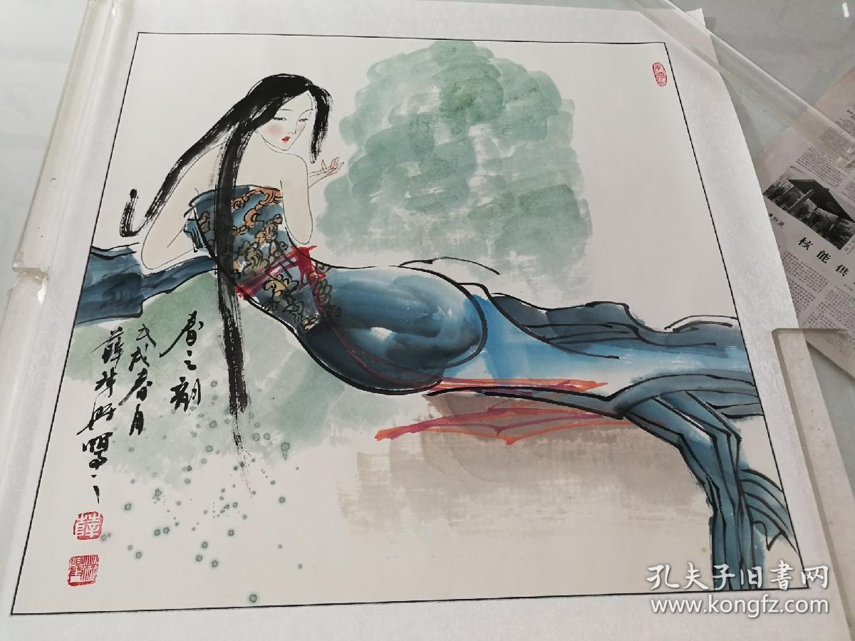 著名仕女画家薛林兴仕女图国画作品春之韵