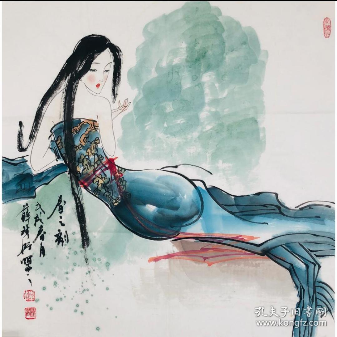 著名仕女画家薛林兴仕女图国画作品春之韵