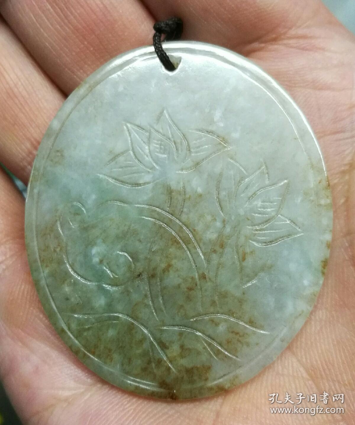 清代冰种老坑翡翠人物吊牌