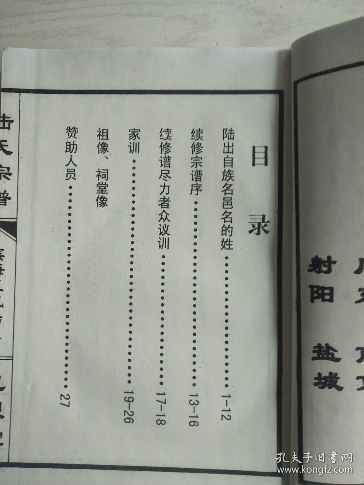 陆氏宗谱忠烈堂秀夫公五汛陆庄支双折页16开70页2007年版建湖美宜家