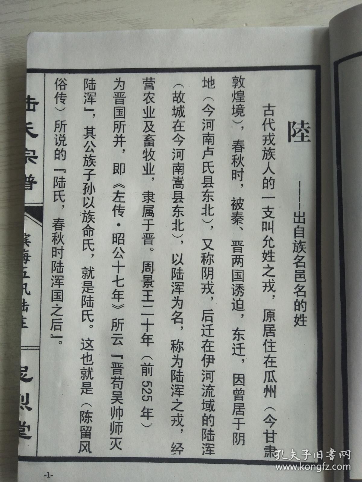 陆氏宗谱忠烈堂秀夫公五汛陆庄支双折页16开70页2007年版建湖美宜家
