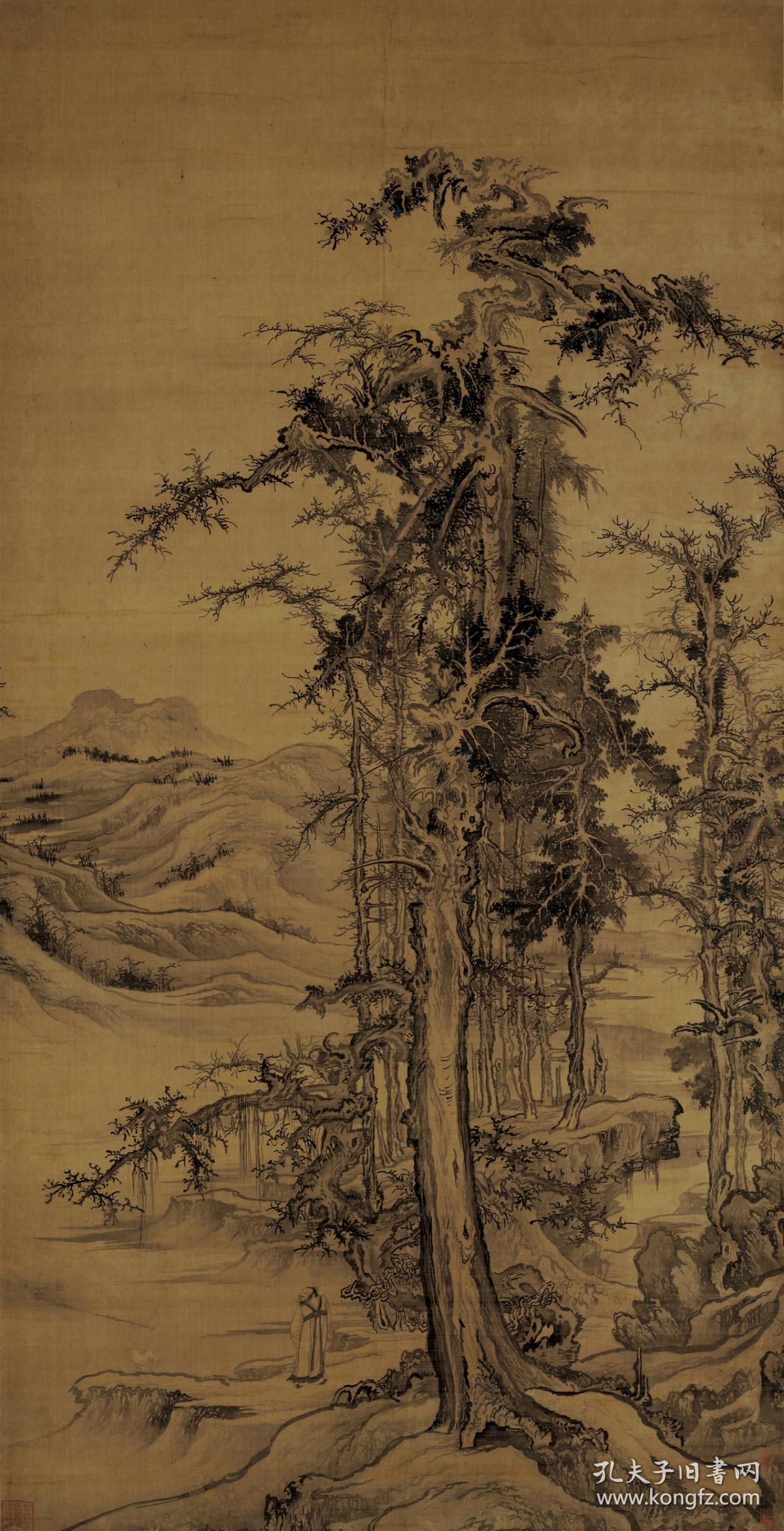 北宋 李成 寒林高士图轴绢本174 x 89