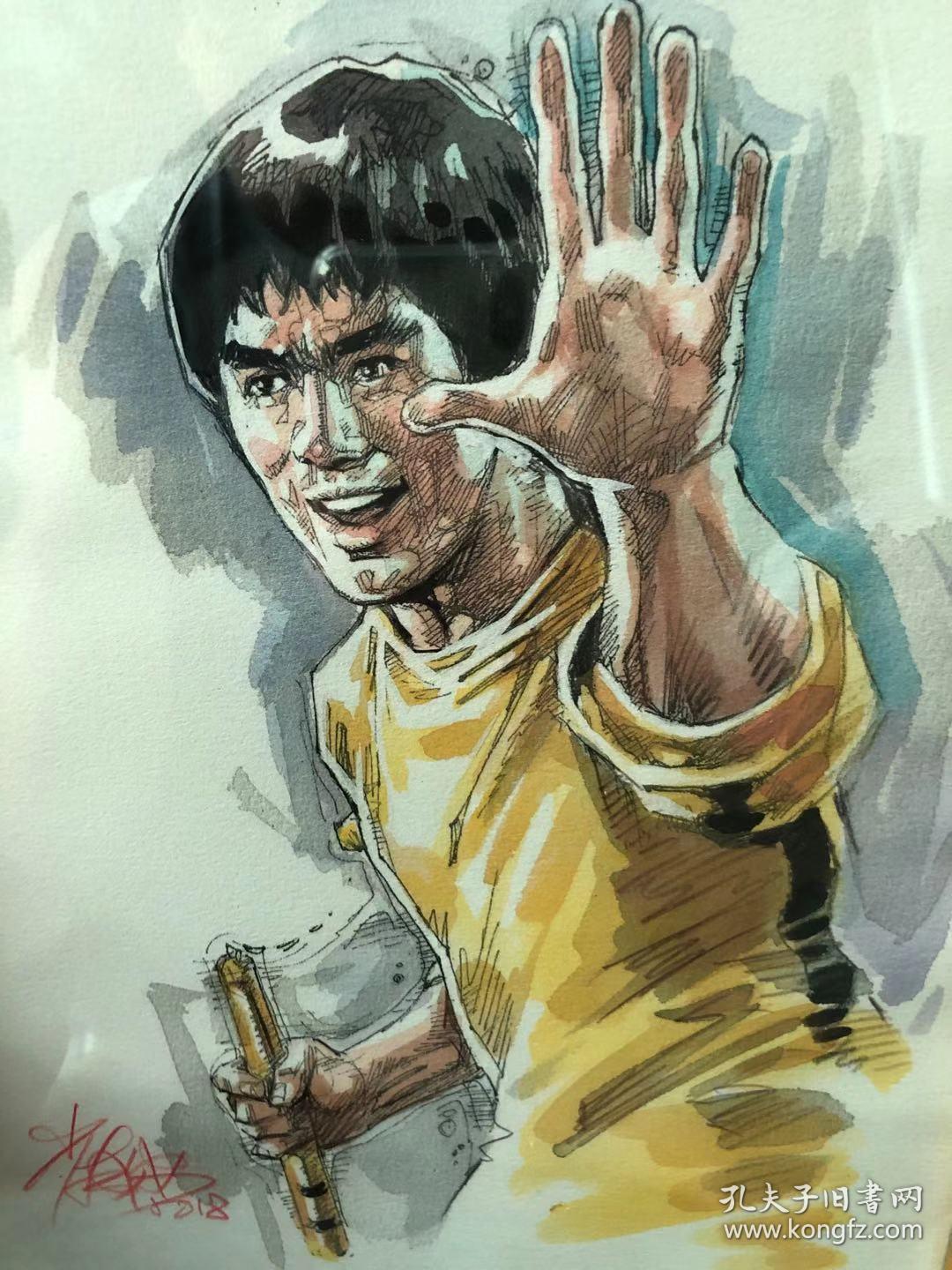 漫画家崔成安亲笔画 李小龙(亲笔签名)bruce lee