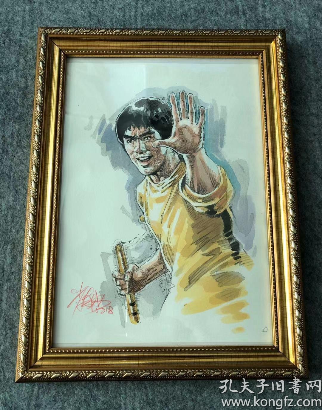漫画家崔成安亲笔画李小龙亲笔签名brucelee