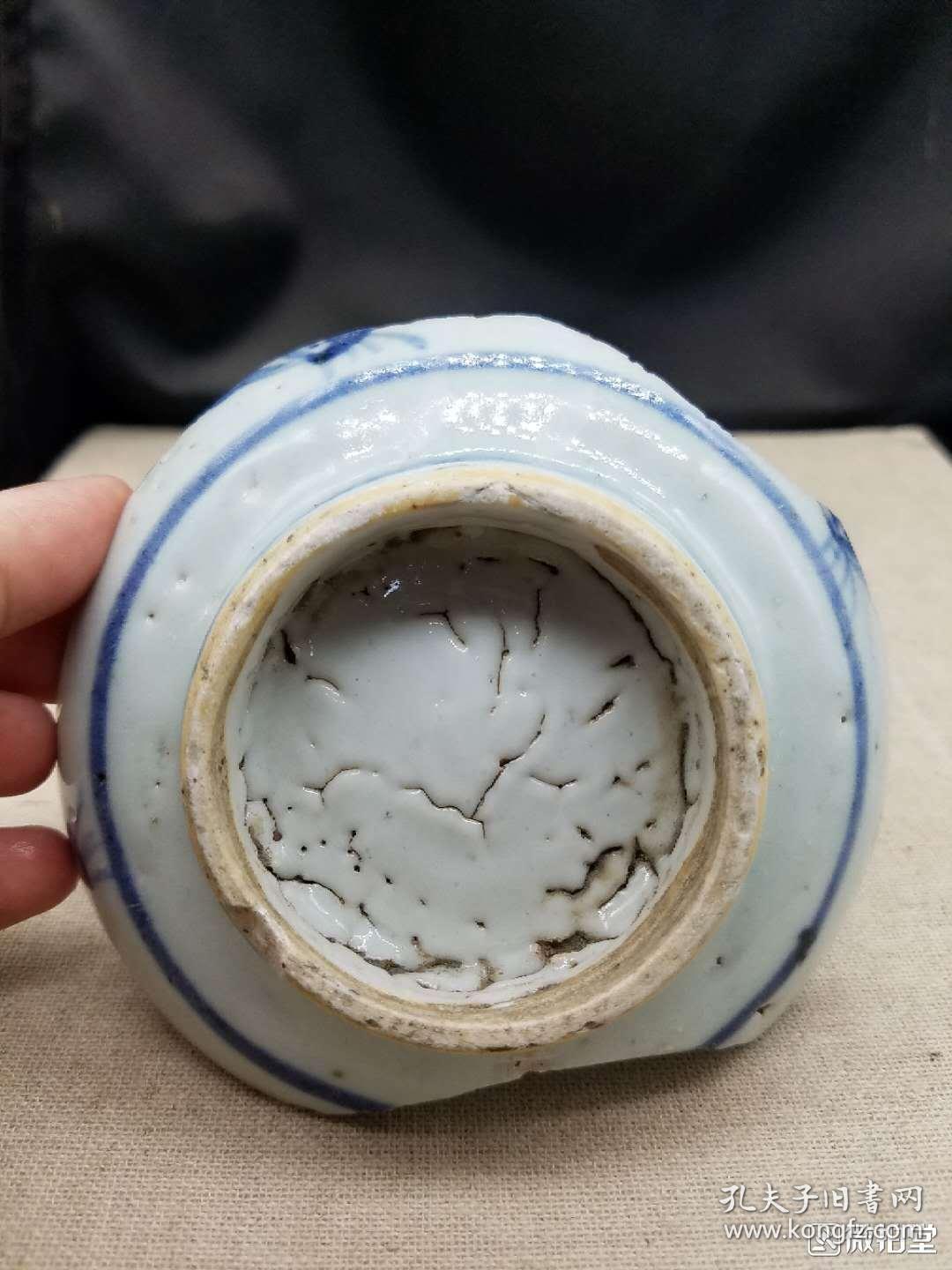 明代正徳朝来福菜纹青花碗底标本发色浓郁图案完整底足圈足相对完整个