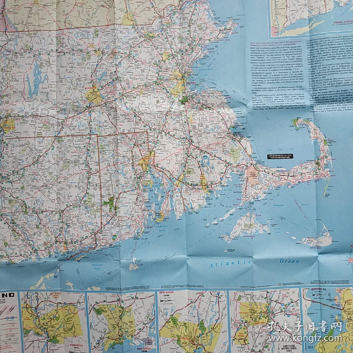 麻省康涅狄格罗德岛州地图.