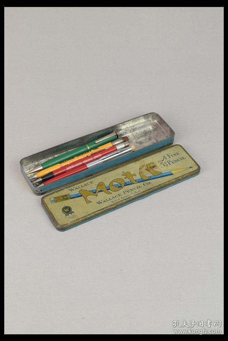 西洋古董美国书写文具广告老铅笔4只赠送铁皮铅笔盒文房用品包邮