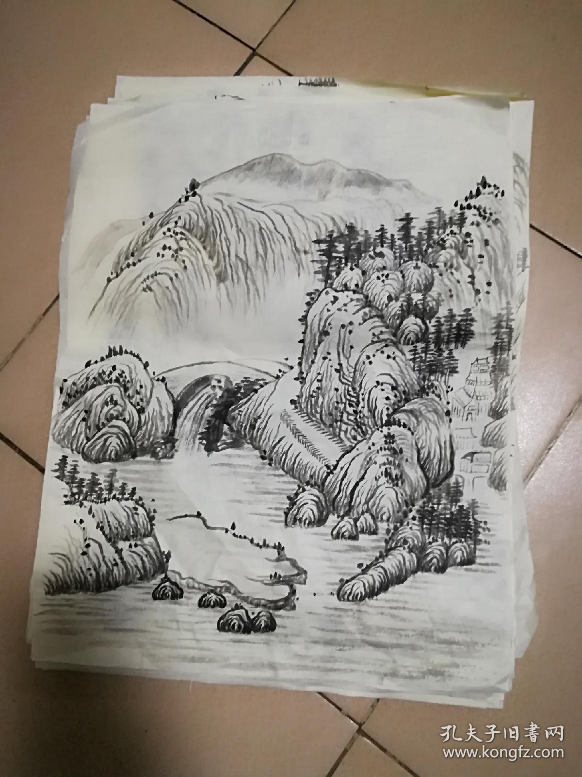 宣纸山水画小品三十多幅大小约3545cm