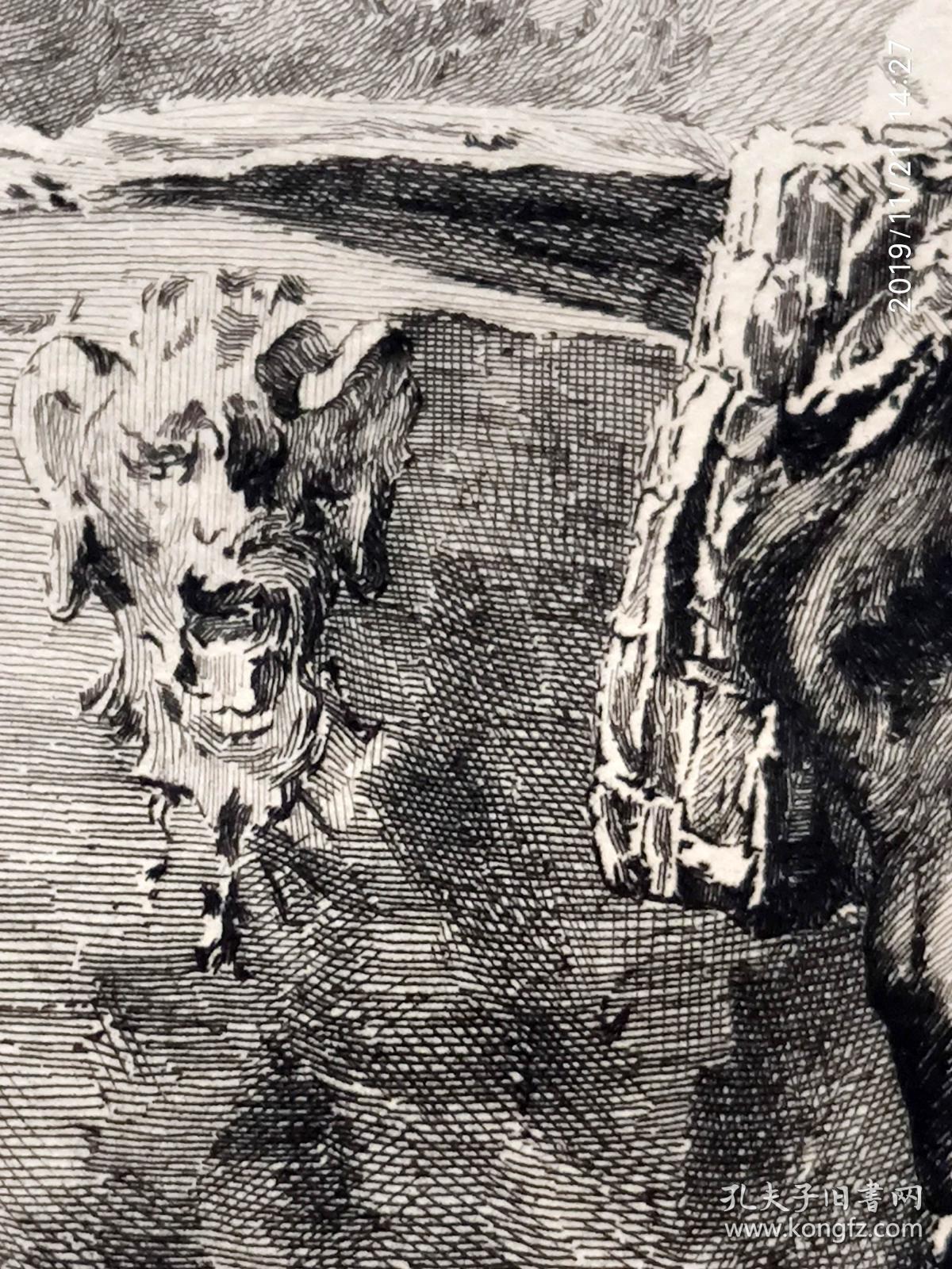 "大英博物馆藏画"1879年法国艺术蚀刻铜版画《意大利的农村女孩》