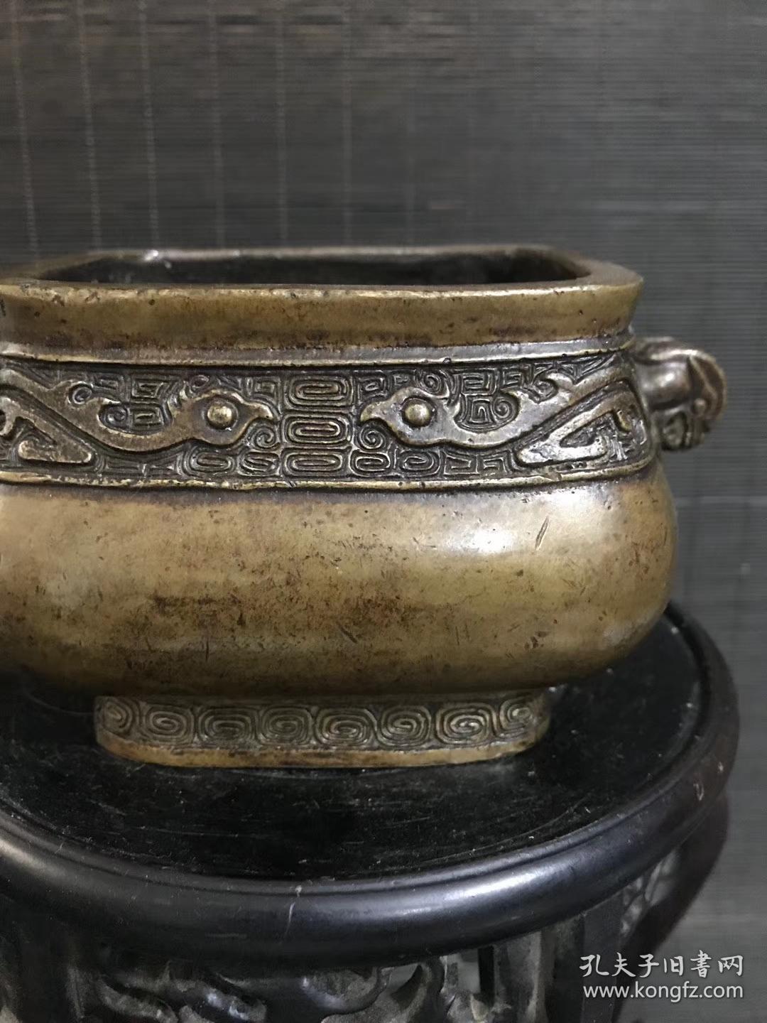 清代传世宣德年制款天鸡耳带纹饰宣德炉包浆熟美内膛干净底款犀物尺寸