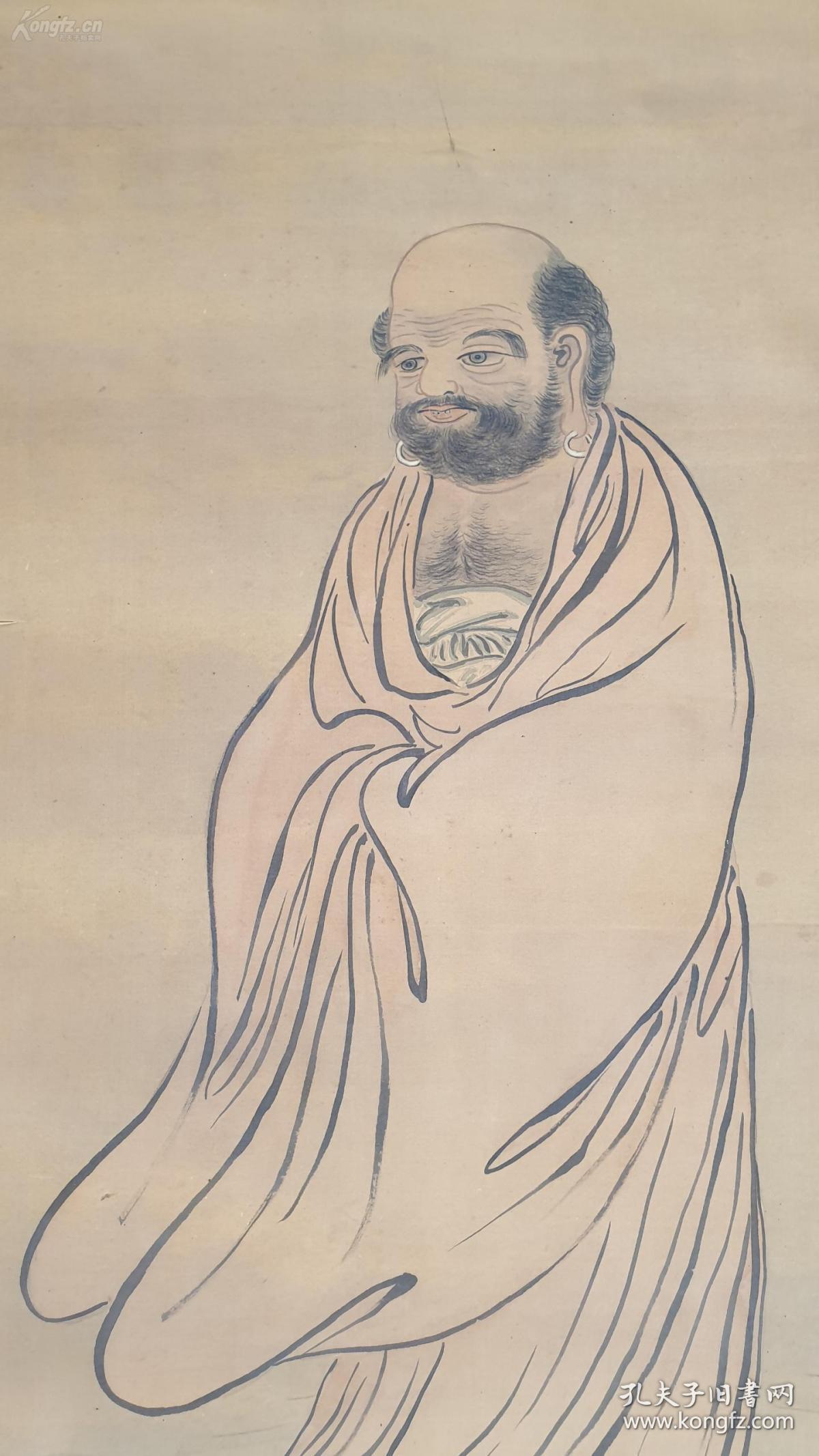 日本日本大正丁巳年(1917年)名家(广清)手绘【达摩一苇渡江】 绢本