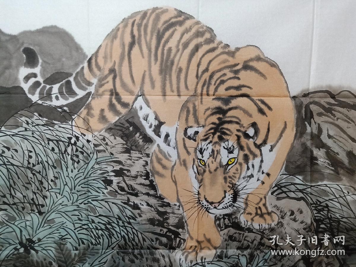 保真书画当代画虎名家阴衍江国画写意虎一幅尺寸69685cm