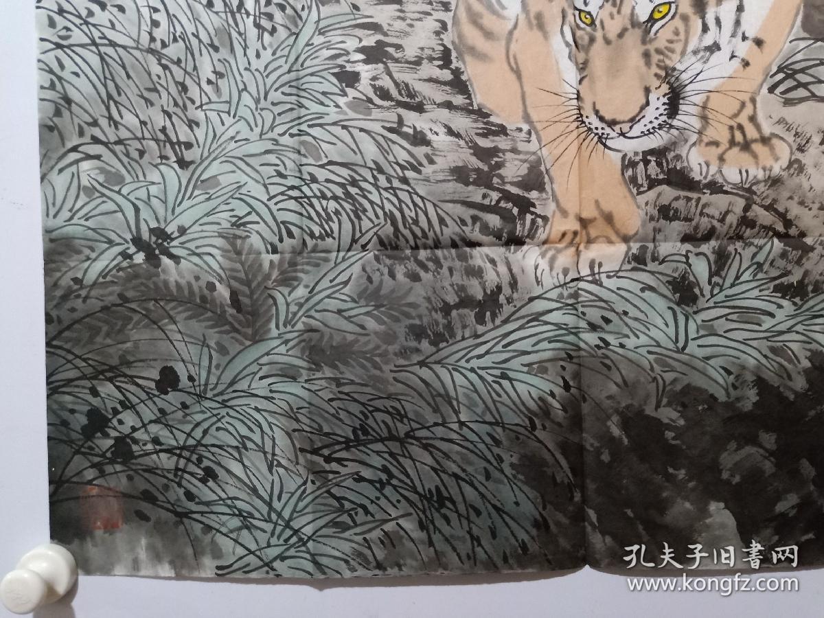 保真书画当代画虎名家阴衍江国画写意虎一幅尺寸69685cm