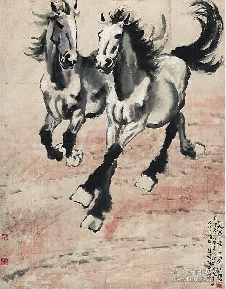 国画艺术微喷,徐悲鸿,双马图