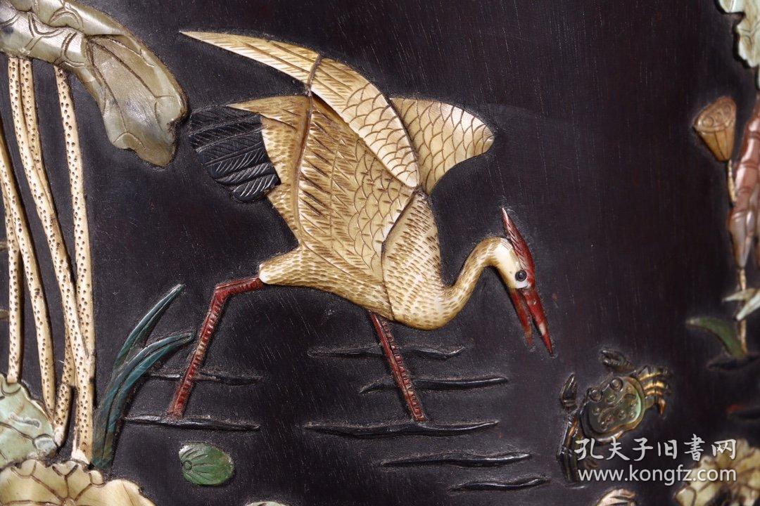 清代"乾隆年制"紫檀嵌百宝一路连科笔筒
