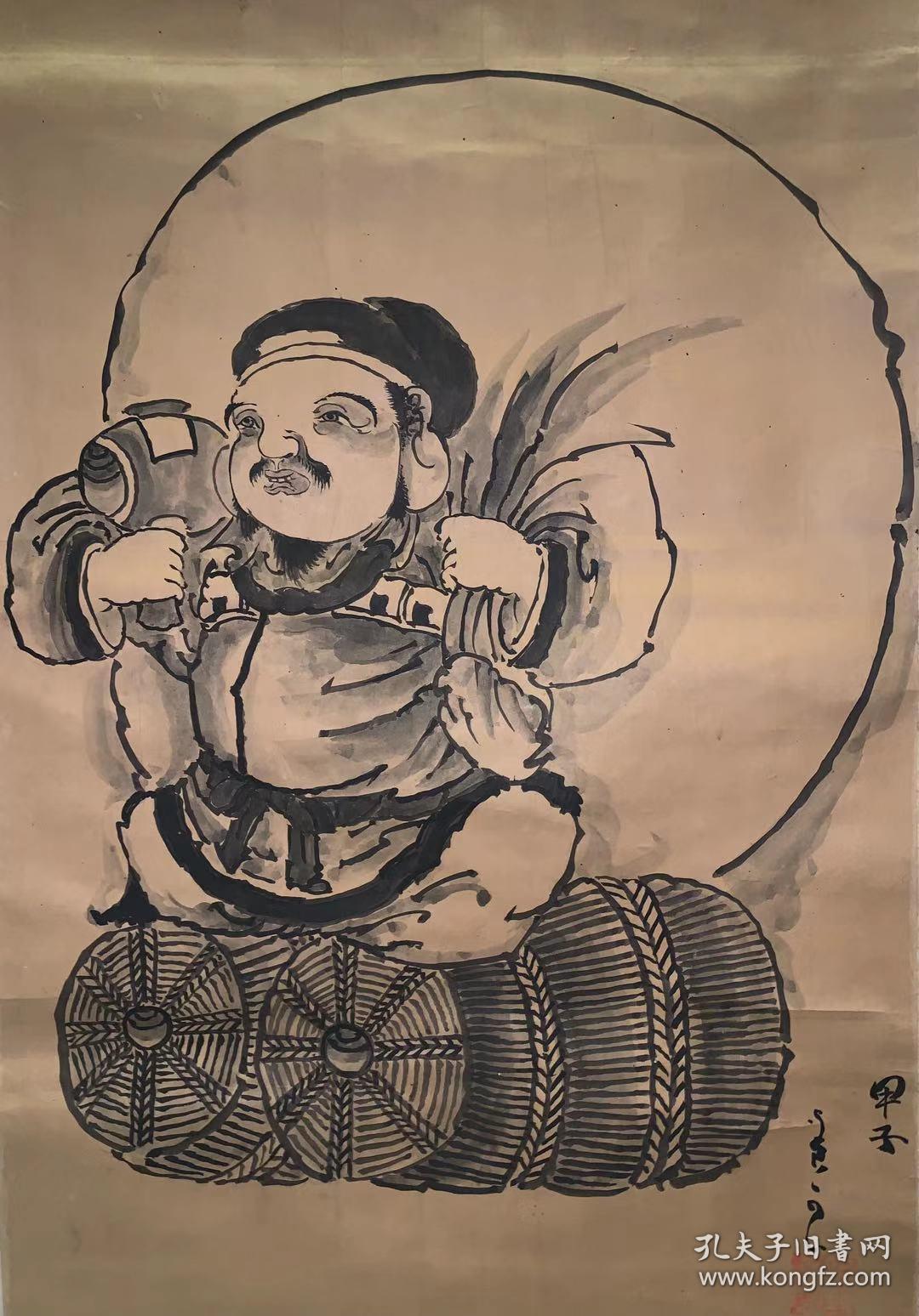 日本回流老字画民国大黑天财神图 茶道书房客厅挂轴挂画 真迹包老