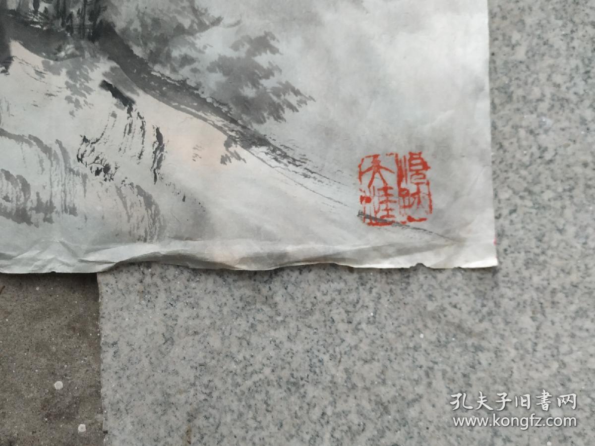 一代宗师黄君璧高徒著名画家胡天池山水画一幅保真