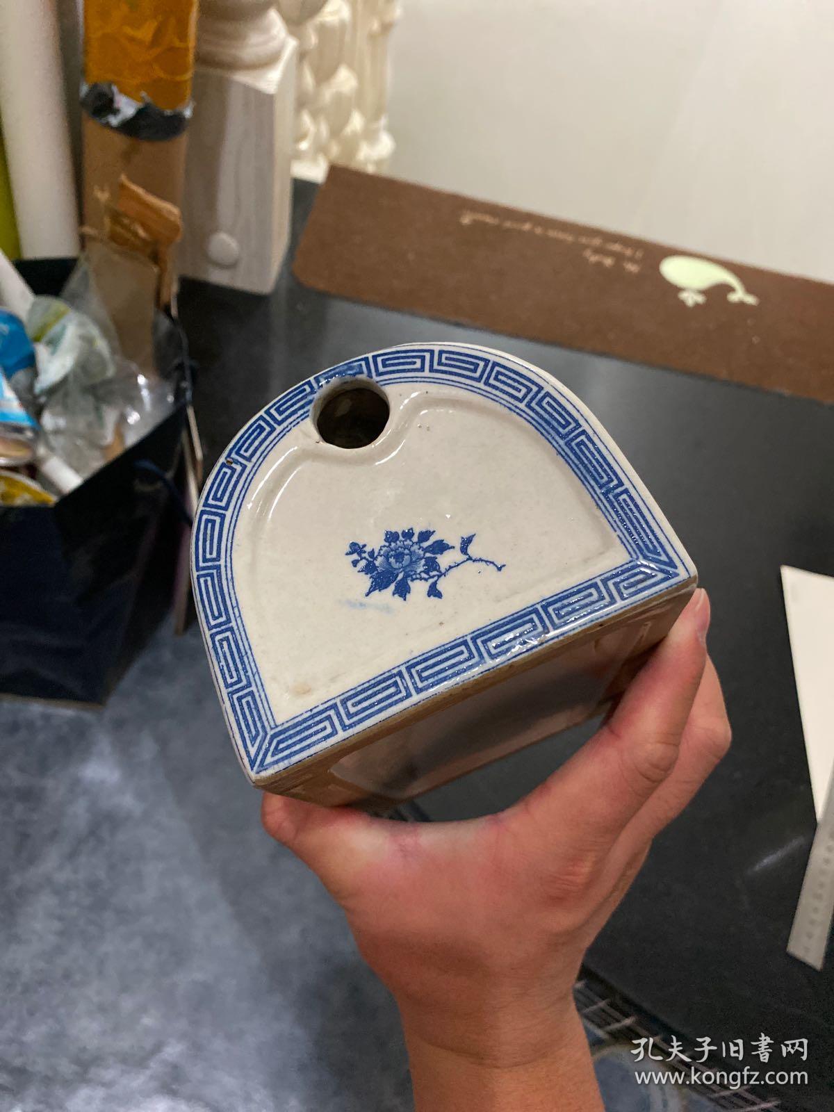 清末时期瓷枕 贴花半手绘 诚乐款 日本购得回流包老