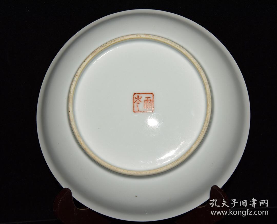 民国五彩刘雨岑作花鸟艳影清风纹盘