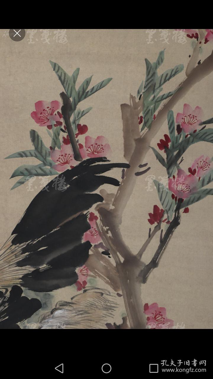 包邮清末著名作家画家海派四杰之一任伯年款戊寅年1878水墨画桃花双鸣