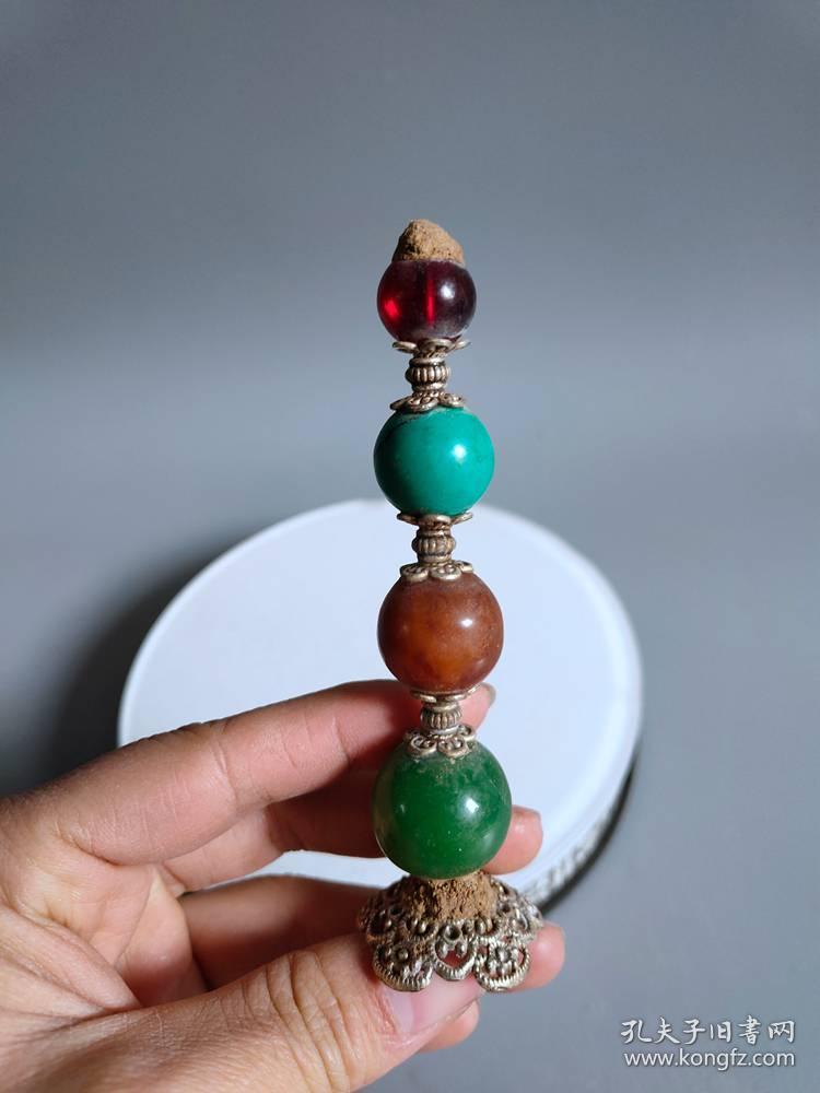 清代嵌琥珀玛瑙松石官帽顶