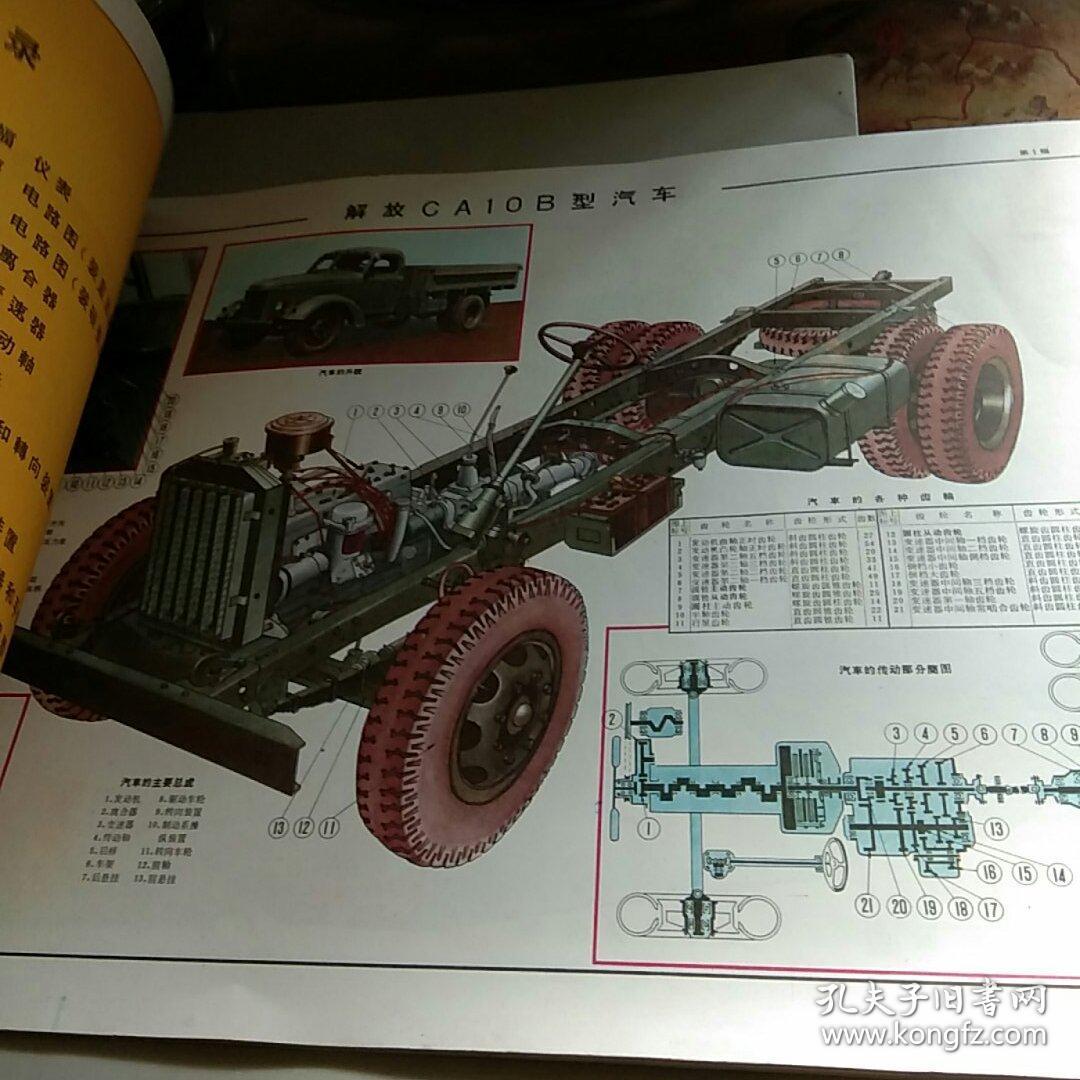 汽车构造图册——解放ca10b型载重汽车(第二版) 横8开 私藏品佳