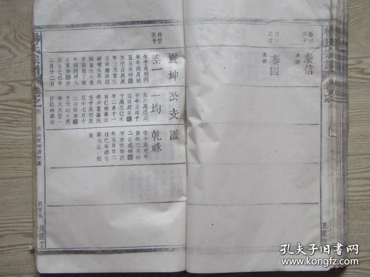 民国丁丑年杨氏宗谱卷四伯纠世系神垅寿四公世系长山震湖公世系震湖江