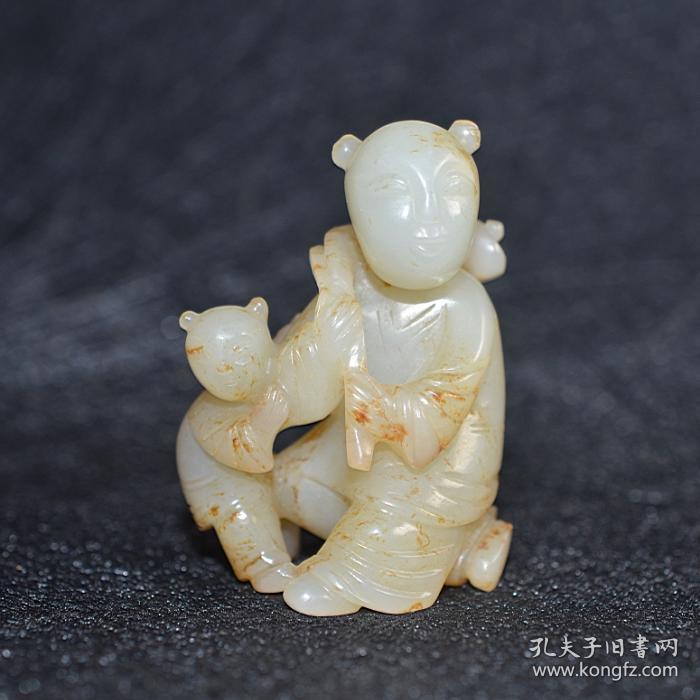 老玉和田玉执如意童子把件 玉器古董收藏品