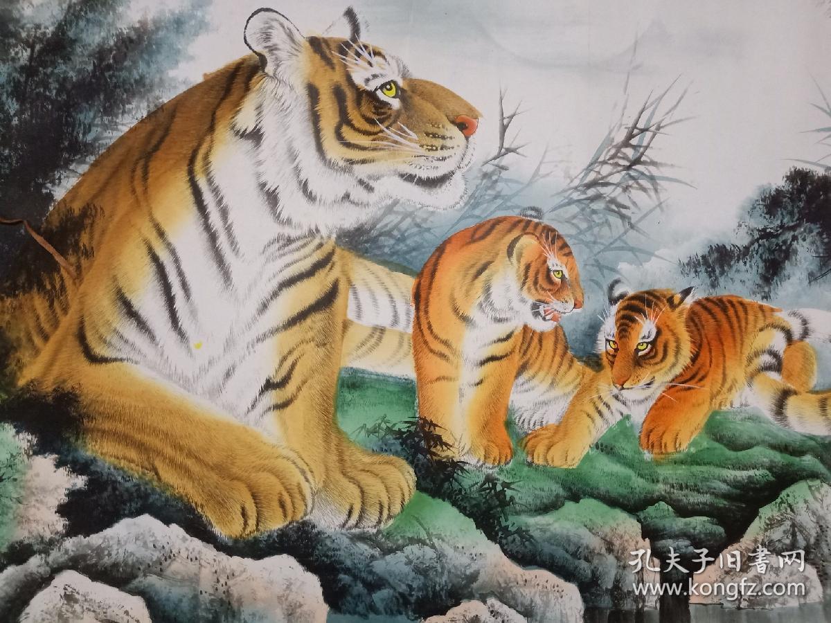 《五福临门》手绘挂画 五虎挂画 上山虎 猛虎上山 五虎图 客厅装饰画